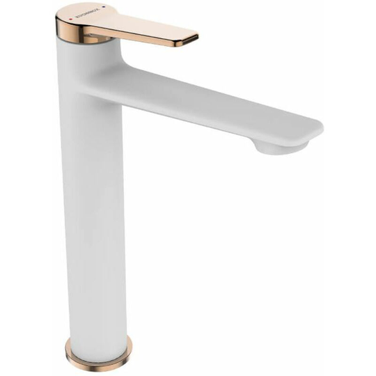 Kuchinox - Tall White/Rose Gold Finishing Bathroom Basin Sink Tap Single Lever Faucet Mixer