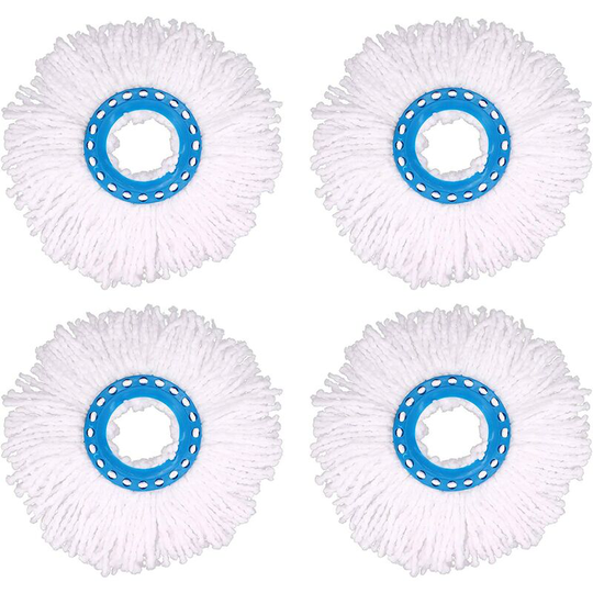 4Pcs Microfiber Mop Heads, Mop Head Replacement Round Mop Heads 360 Rotation for Floor Cleaning (Diameter 16 cm) blue