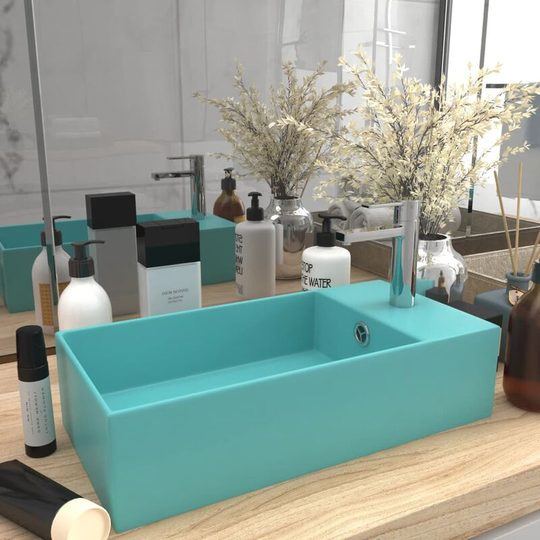 Bathroom Sink with Overflow Ceramic Light Green - Green