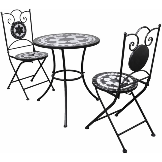 3 Piece Bistro Set Ceramic Tile Black and White Vidaxl Black