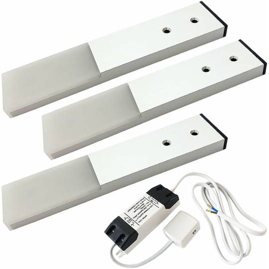 Loops - 3x aluminium Slim Rectangle Under or Over Cabinet Kitchen Light & Driver Kit - Natural White led