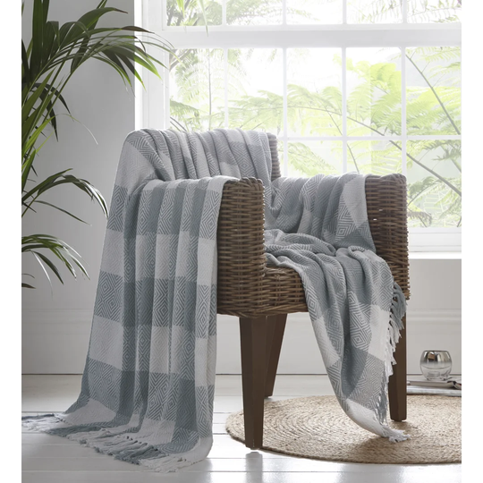 Alaina 100% Cotton Check Throw Blanket with Tassel Trim