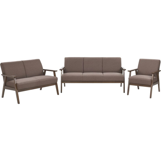 Retro Living Room Furniture Set 3 Seater Sofa Loveseat Armchair Brown Asnes - Brown