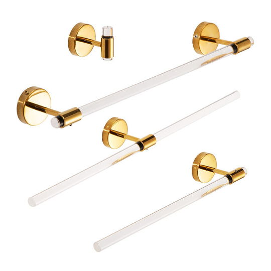4 Piece Bathroom Accessories Hardware Set Wall Mounted, Towel Rack + Towel Rack + Toilet Paper Holder + Hook, Stainless Steel and Acrylic, Gold Towel