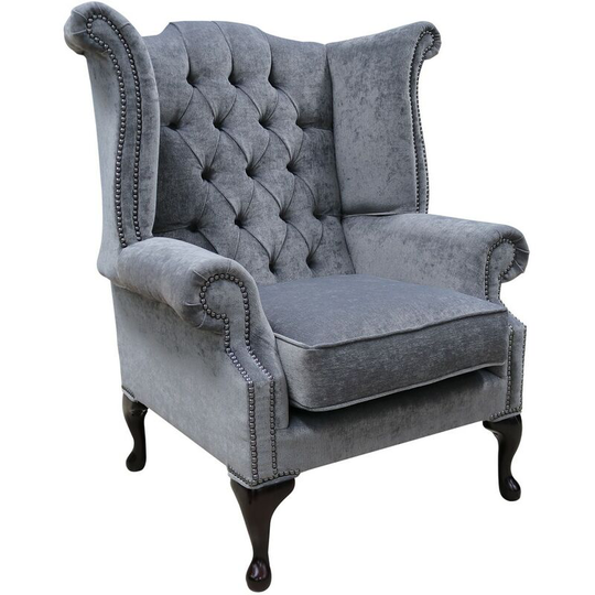 Chesterfield Fabric Queen Anne High Back Wing Chair Pimlico Carbon