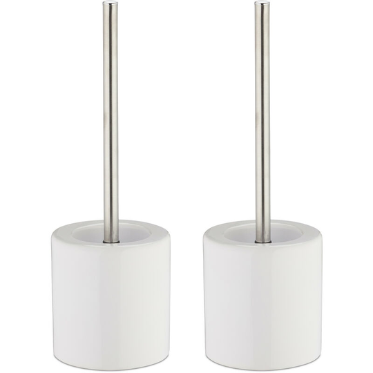 Set of 2 Relaxdays Bathroom & Toilet Accessory Packages, Brush Holder, Brush Head, Bath Set, HxD 38.5 x 12.5 cm, White