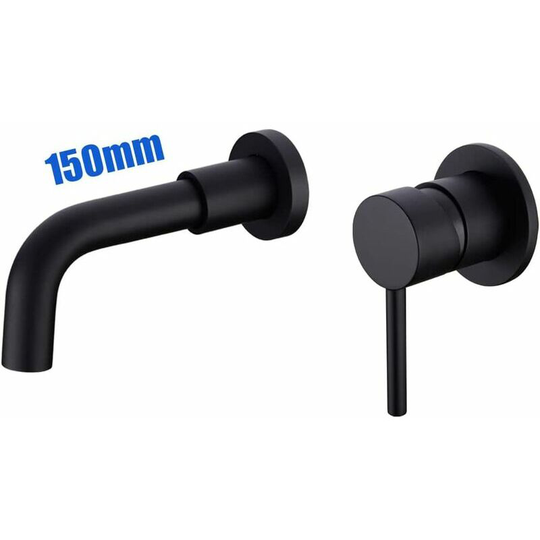 Morejieka - Brass Basin Mixer Tap 15CM Swivel Spout Wall-Mounted Concealed Bathroom Sink Faucet,Matte Black