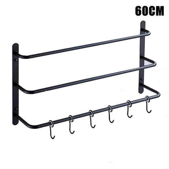 Axhup - Towel Rail with Hooks, 60cm Stainless Steel Wall Mounted Towel Rack with 3 Rail for Bathroom (Matte Black)