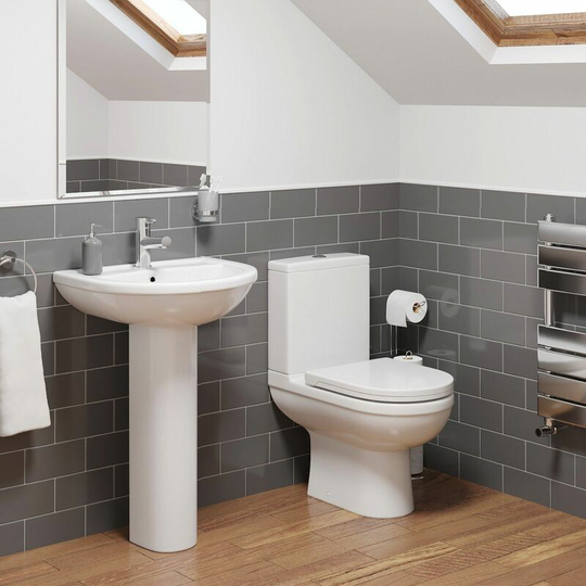 Cloakroom Suite Close Coupled wc Toilet 1TH Basin Sink Pedestal Bathroom White - White