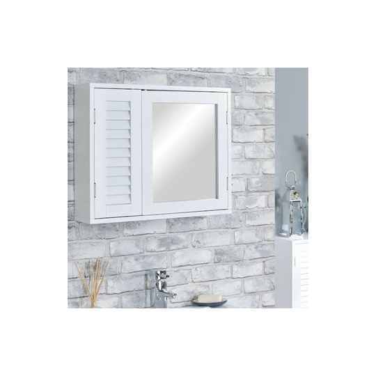 Vale Designs Double Door Bathroom Mirror Cabinet White Slats