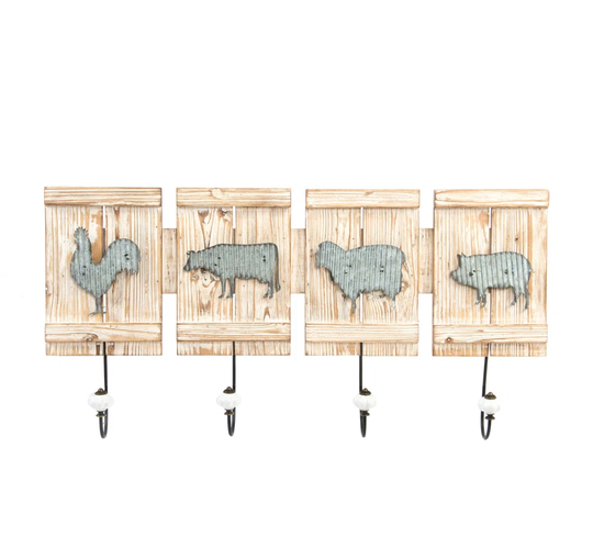 Spires 4 - Hook Wall Mounted Coat Rack in Natural/Grey