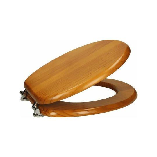 Traditional Bathroom wc Wooden Round Toilet Seat Chrome Hinges Fittings Wood