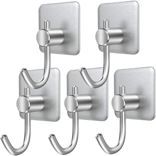 Perlerare - 5 Pieces Adhesive Hook, Stainless Steel Wall Hook, Waterproof Self-adhesive Towel Holder without Drilling for Bathroom, Kitchen, etc.