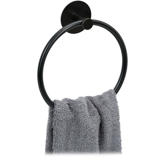 Towel Ring for Bathroom, Steel & Aluminium, ø 16.5 cm, Without Drilling, Self-Adhesive to the Wall, Black - Relaxdays