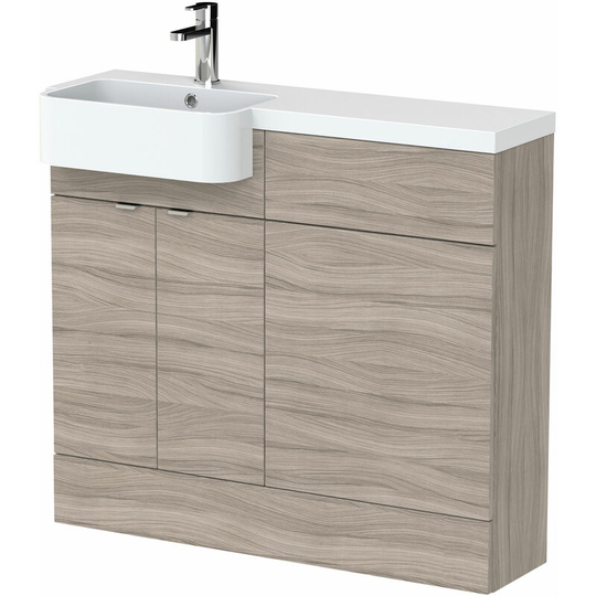 Hudson Reed Fusion LH Combination Unit with Round Semi Recessed Basin 1000mm Wide - Driftwood