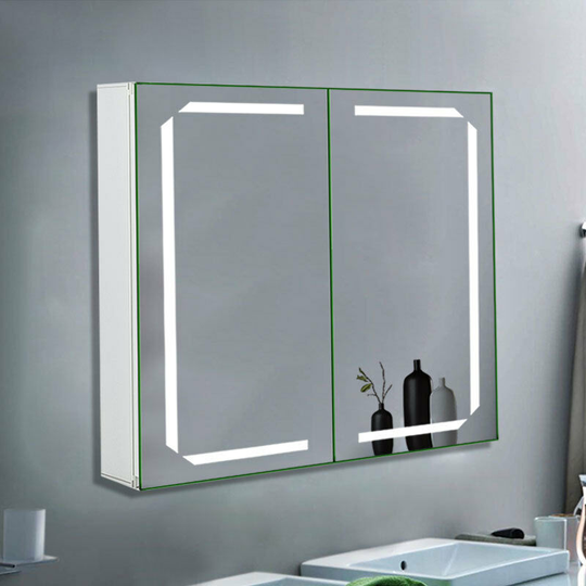 Anti-fog Wall Mounted Mirror Cabinet led Illuminated Touch Control Switch Bluetooth Speaker with Shaver Socket, 650x600MM - Livingandhome