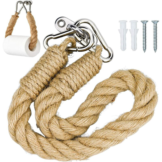 Rope Toilet Paper Holder, Hemp Rope Towel Rack Vintage Wood Rope Roll Holder Bathroom and Kitchen Decor (1 Pack)