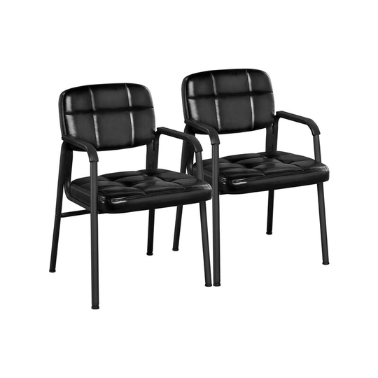 2pcs Upholstered Armchair Reception Chairs for Home/Office, Black - black - Yaheetech