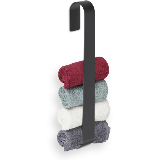 Towel Storage Rail for Bathroom, Without Drilling, Stainless Steel, 45 cm, Self-Adhesive to the Wall, Black - Relaxdays