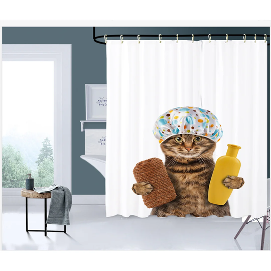 Shower Cat Polyester Shower Curtain