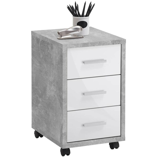 Mobile Drawer Cabinet Concrete High Gloss White FMD Multicolour