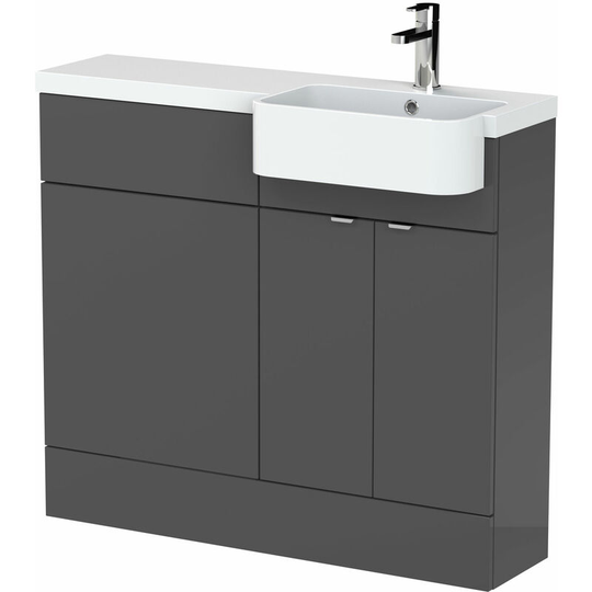 Fusion rh Combination Unit with Round Semi Recessed Basin 1000mm Wide - Gloss Grey - Hudson Reed