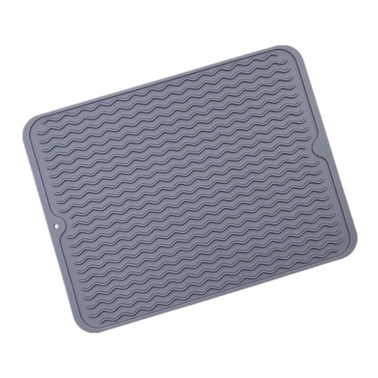 Large Silicone Drip Mat with One for Countertop, Dish Drainer, Drying Mat, Heat Resistant Trivet (Gray, 40 × 30 cm)