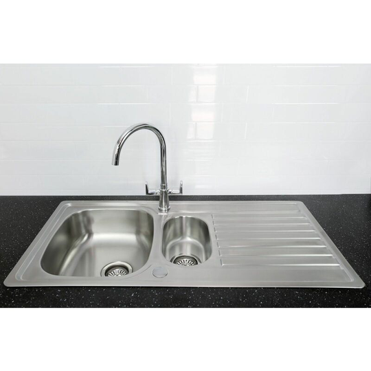 Inox Kitchen Sink 1.5 Bowl Reversible Drainer Quest Mixer Tap Chrome - Silver - Bristan