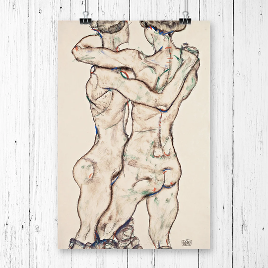 'Naked Girls Embracing' by Egon Schiele Painting Print
