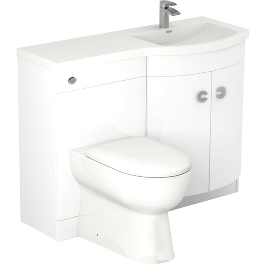 Wholesale Domestic - Paris Gloss White 1100mm Right Hand Curved 2 Door Vanity Unit Toilet Suite - White Gloss