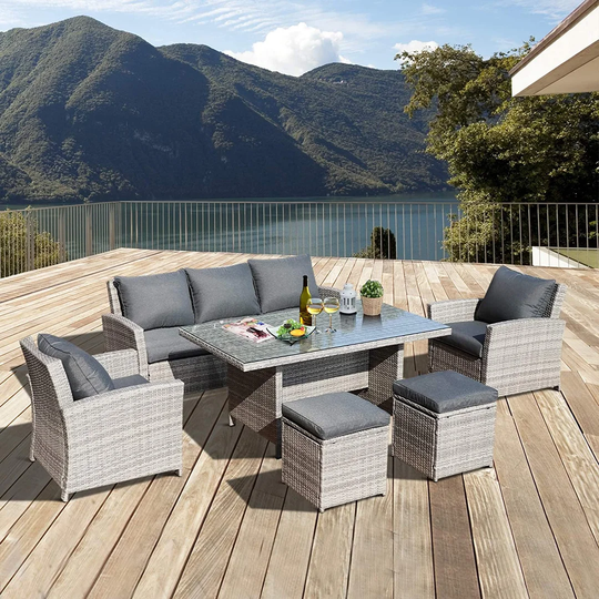 Iesha Rattan 8 - Person Seating Group with Cushions