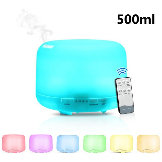 Asupermall - Remote Control 500ml Ultrasonics Air Humidifier Aroma Oil Diffuser With 7 Color LEDs Night Light Household Electric Aromatherapy for