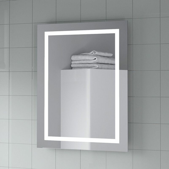 Led Bathroom Mirror 700x500mm Wall Mounted Battery Operated Illuminated Modern - Silver