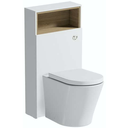 Mode - Tate ii white & oak back to wall unit and toilet with soft close seat - White