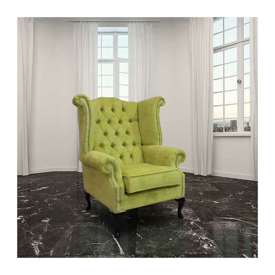 Chesterfield Fabric Queen Anne High Back Wing Chair Azzuro Harvest Fabric