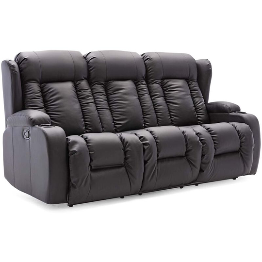 CAESAR HIGH BACK MANUAL BOND GRADE LEATHER RECLINER 3+2+1 SUITE SOFA ARMCHAIR SET BLACK 3 SEATER - Black