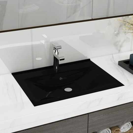 Luxury Basin with Faucet Hole Matt Black 60x46 cm Ceramic - Black