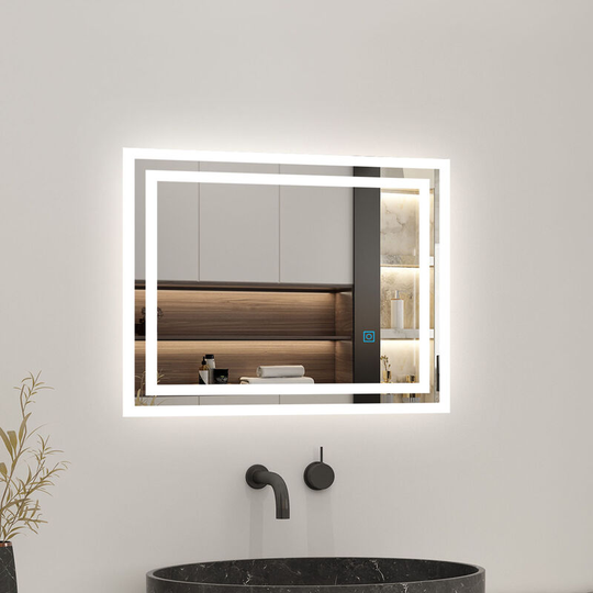 Acezanble - 600x500mm Bathroom Mirror with led Lights, Anti Fog Touch Sensor Vanity Wall Mounted Frameless Vertical or Horizontal IP44 Rated