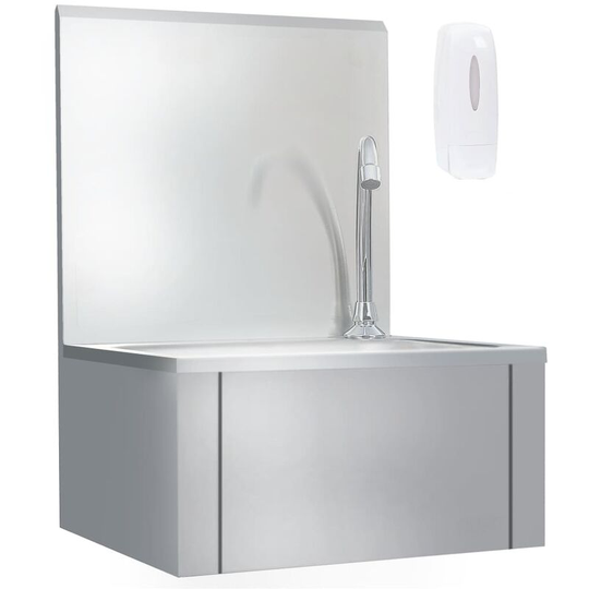 Hand Wash Sink with Faucet and Soap Dispenser Stainless Steel Vidaxl Silver