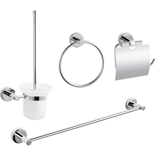 4 pcs Bathroom Accessories Set Chrome Towel Ring, Stainless Steel Storage Paper Holder, Toilet brush and 60cm towel bar - Meykoers