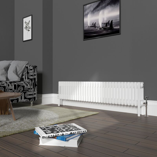 Traditional 4 Column Radiator Cast Iron Style Heating Rads Horizontal White 300x1460mm