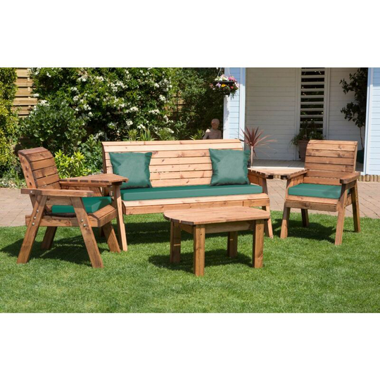 Charles Taylor Wooden Garden 5 Seater Multi Chair Bench Set Table Green Cushion