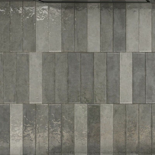 Rak Dark Grey Marakkesh Glossy Ceramic Wall Tiles Rectangular Subway 65 x 260mm - Grey