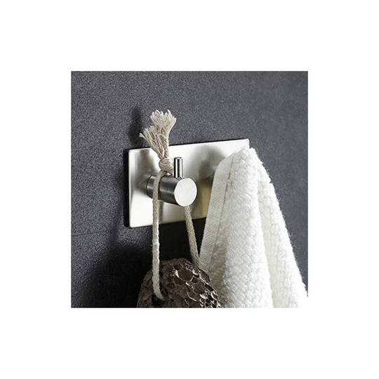Perlerare - 3M Adhesive Hook, Stainless Steel No-Drill Wall Hook, Self-adhesive Bathroom Towel Hook (2-Hook Bar)