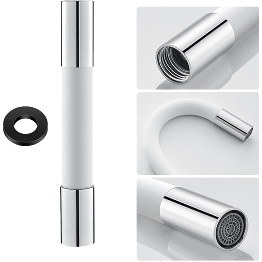 360 Degree Faucet Sprayer Extension Hose Silicone Extension Tube with Leakproof Gasket Bubbler Flexible Faucet Extender Water Hose,White,20cm