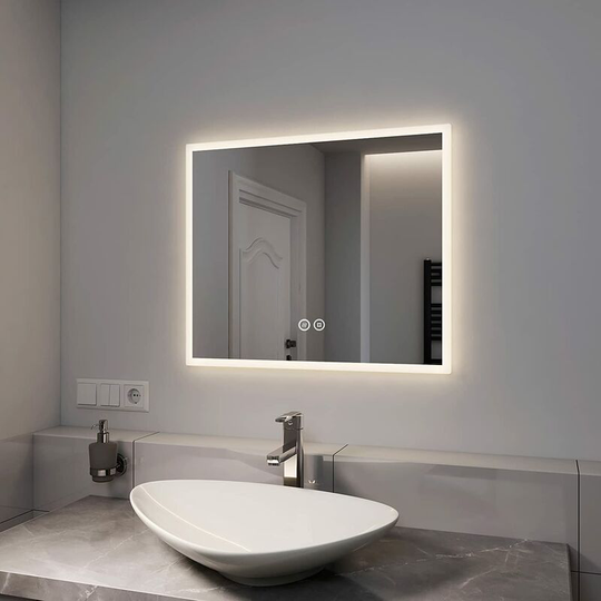 Illuminated Backlit Bathroom Mirrors, Wall Mounted Light Up Bathroom Mirror with led Lights, Anti-Fog Bathroom Vanity Mirror with Dimmable Touch