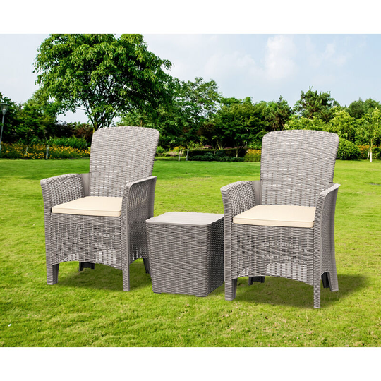 Homeology OPHELIA 3-Piece Rattan Garden Furniture High Back Armchair Set with Side Table in Grey