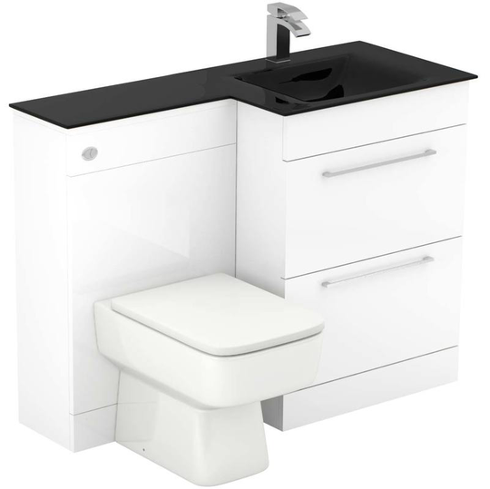 Wholesale Domestic - Venice Square Anthracite Glass 1100mm Right Hand 2 Drawer Gloss White Vanity Unit Toilet Suite - White