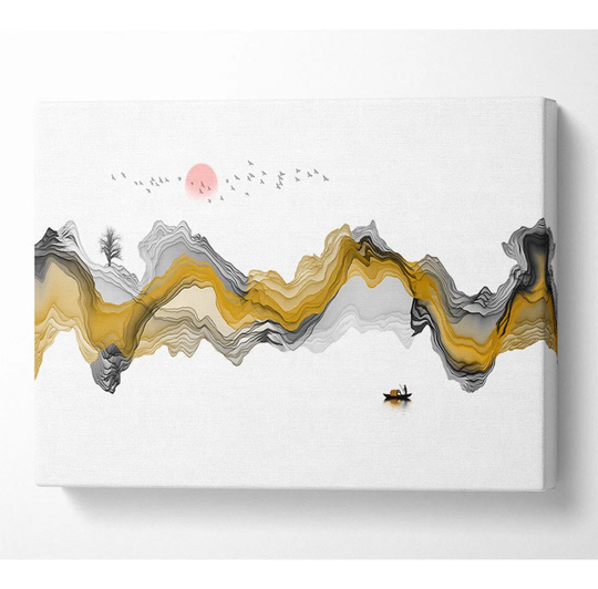 Mountain Curves Red Sunset - Wrapped Canvas Graphic Art