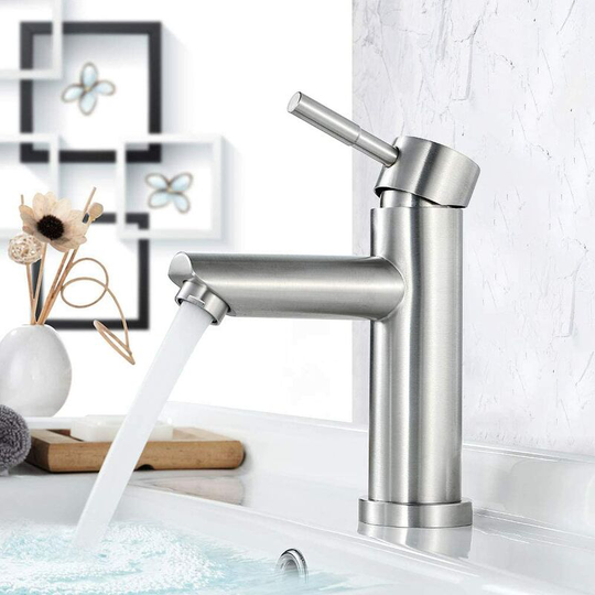 Brushed Stainless Steel Basin Faucet Single Handle Basin Mixer Tap Bathroom Mixer Tap Basin Faucet, Matte